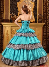 Popular Ball Gown Sweetheart Floor-length Taffeta Ruffles Turquoise Beautiful Quinceanera Dress