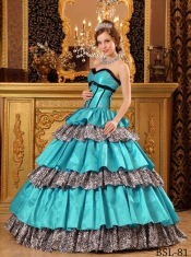 Popular Ball Gown Sweetheart Floor-length Taffeta Ruffles Turquoise Beautiful Quinceanera Dress