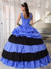 Popular Ball Gown V-neck Blue and Black Classical Quinceanera Dresses with Beading