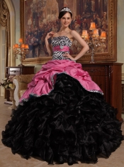 Popular Coral Red and Black BallGown Sweetheart Floor-length 2014 Spring Quinceanera Dresses