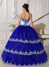 Popular Dark Blue and White Ball Gown Floor-length Organza 2014 Spring Quinceanera Dresses