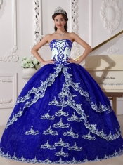 Popular Dark Blue and White Ball Gown Floor-length Organza 2014 Spring Quinceanera Dresses