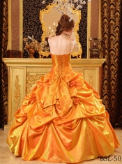Popular Discount Ball Gown Strapless With Taffeta Handle Flowers Orange Quinceanera Dress