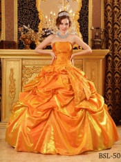 Popular Discount Ball Gown Strapless With Taffeta Handle Flowers Orange Quinceanera Dress