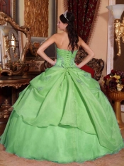 Popular Green Ball Gown Strapless With Organza Beading For Discount Quinceanera Dress