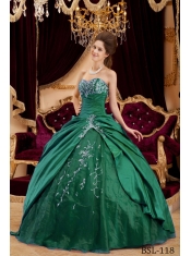 Popular Green Ball Gown Sweetheart With Appliques Discount Quinceanera Dress