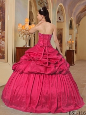 Popular Hot Pink Ball Gown Sweetheart Floor-length Taffeta Beading For Sweet 16 Dresses