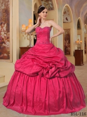 Popular Hot Pink Ball Gown Sweetheart Floor-length Taffeta Beading For Sweet 16 Dresses