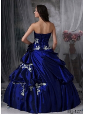 Popular Strapless Floor-length Ball Gown Taffeta Appliques Discount Quinceanera Dresses