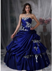 Popular Strapless Floor-length Ball Gown Taffeta Appliques Discount Quinceanera Dresses