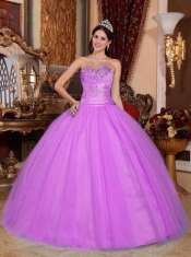 Popular Sweetheart Tulle and Taffeta Beading and Ruchinf Ball Gown Dress in Pink