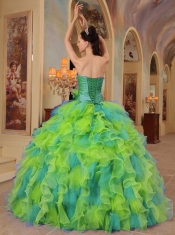 Pretty Clorful Ball Gown Sweetheart Ruffles Organza Quinceanera Dress