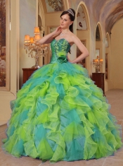 Pretty Clorful Ball Gown Sweetheart Ruffles Organza Quinceanera Dress