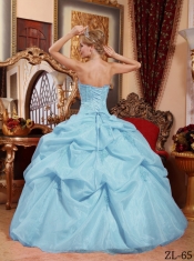 Pretty Floor-length Blue Ball Gown Sweet-heart Floor-length Organza Beautiful Quinceanera Dress For Miss Girl