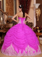 Pretty Hot Pink Ball Gown Strapless  Organza Beading Quinceanera Dress
