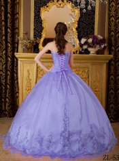 Pretty Lilac Ball Gown Sweetheart Floor-length Appliques Organza For Sweet 16 Dresses