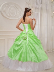 Pretty Spring Green and White Strapless  Beading Quinceanera Dress