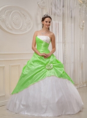 Pretty Spring Green and White Strapless Beading Quinceanera Dress