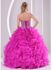 Pretty Sweetheart 15th Birthday Dresses with Ruffles and Beaded Decorate 2014 Hot Pink