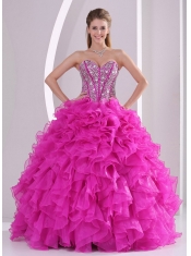 Pretty Sweetheart 15th Birthday Dresses with Ruffles and Beaded Decorate 2014 Hot Pink