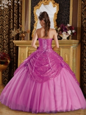 Pretty Sweetheart Sequined and Tulle with hand Made flower Ball Gown Dress in Pink
