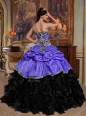 Purple and Black Ball Gown Sweetheart Quinceanera Dress with Pick-ups Taffeta and Organza