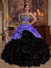 Purple and Black Ball Gown Sweetheart Quinceanera Dress with Pick-ups Taffeta and Organza