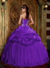 Purple Appliques Beadings Ball Gown Taffeta Best Quinceanera Dresses 2014