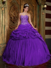 Purple Appliques Beadings Ball Gown Taffeta Best Quinceanera Dresses 2014