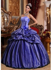 Purple Ball Gown Strapless Pretty Quinceanera Dresses with Taffeta Hand Made Flower