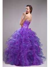 Purple Ball Gown Sweetheart Floor-length Orangza Appliques 15th Birthday Dresses
