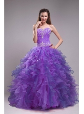 Purple Ball Gown Sweetheart Floor-length Orangza Appliques 15th Birthday Dresses