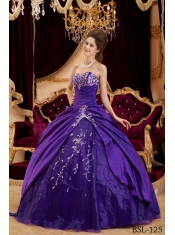Purple Ball Gown Sweetheart Floor-length Taffeta and Tulle Appliques For Sweet 16 Dresses