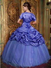 Purple Ball Gown Sweetheart In New Styles With Taffeta and Organza Appliques Quinceanera Dress