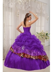 Purple Ball Gown Sweetheart Pretty Quinceanera Dresses with Organza and Zebra or Leopard Appliques