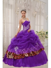 Purple Ball Gown Sweetheart Pretty Quinceanera Dresses with Organza and Zebra or Leopard Appliques