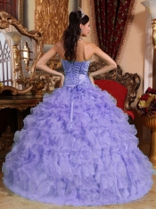 Purple Ball Gown Sweetheart Pretty Quinceanera Dresses with  Organza Beading and Ruffles