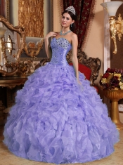 Purple Ball Gown Sweetheart Pretty Quinceanera Dresses with Organza Beading and Ruffles