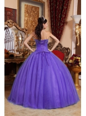 Purple Beading and Sequins Strapless Tulle Appliques with Beading Ball Gown Dress