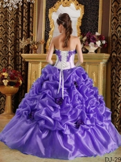 Purple Sweetheart Ball Gown Floor-length Organza Hand Made Flowers 15th Birthday Dresses