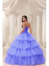 Purple Sweetheart Beaded and Layers Ball Gown Quinceanera Dress Taffeta and Organza