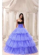 Purple Sweetheart Beaded and Layers Ball Gown Quinceanera Dress Taffeta and Organza