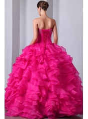 Quinceanea Dress In Coral Red A-Line / Princess Sweetheart With Organza Beading and Ruffles In New Styles