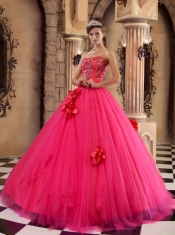 Quinceanera Dress In Coral Red Ball Gown Strapless With Satin and Tulle Beading In New Styles