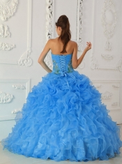 Quinceanera Dress In Exquisite Ball Gown Strapless With Embroidery In Aqua Blue In New Styles