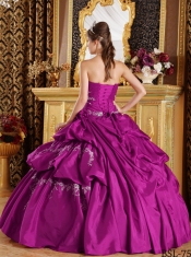 Quinceanera Dress In Fuchsia Ball Gown Strapless With Taffeta Appliques In Classical