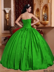 Quinceanera Dress In Green Ball Gown Strapless With Taffeta Beading In Classical Style