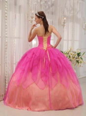 Quinceanera Dress In Hot Pink Ball Gown Strapless With Organza Beading New Styles