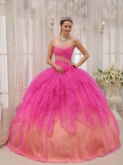 Quinceanera Dress In Hot Pink Ball Gown Strapless With Organza Beading New Styles