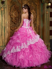 Quinceanera Dress In Hot Pink Ball Gown Strapless With Ruffles Organza  In New Styles